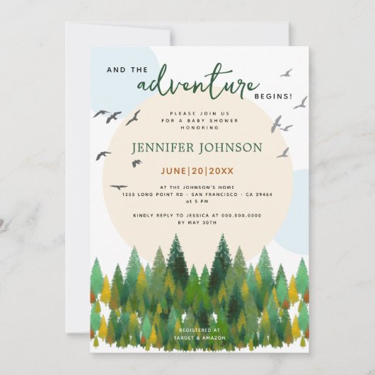 Und das Abenteuer beginnt mit der Woodland Baby-Du Einladung (Vorderseite)