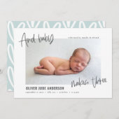 Und das Baby macht drei Fotos moderne Geburt Ankündigung (Vorne/Hinten)