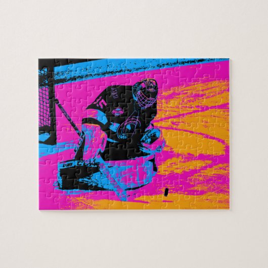 Und der Puck hält hier an! - Eishockey Goalie Puzzle (Horizontal)