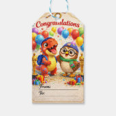 Und Eule, Dinosaurier und Owl Gratulation Geschenkanhänger (Vorderseite)