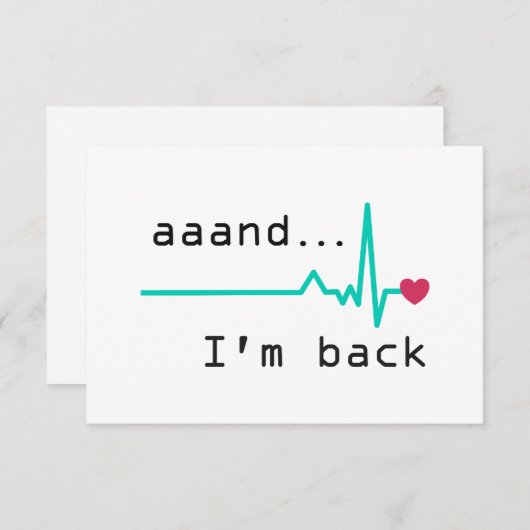 Und ich bin wieder da, Überlebende eines Herzinfar Dankeskarte (Vorne/Hinten)