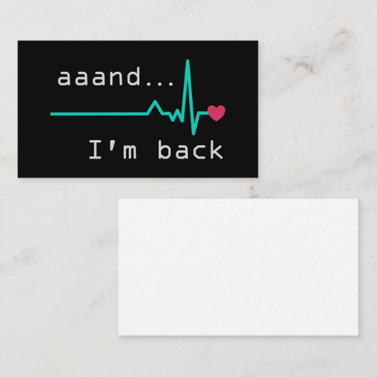 Und ich bin wieder da, Überlebende von Herzattacke Visitenkarte (Vorne/Hinten)