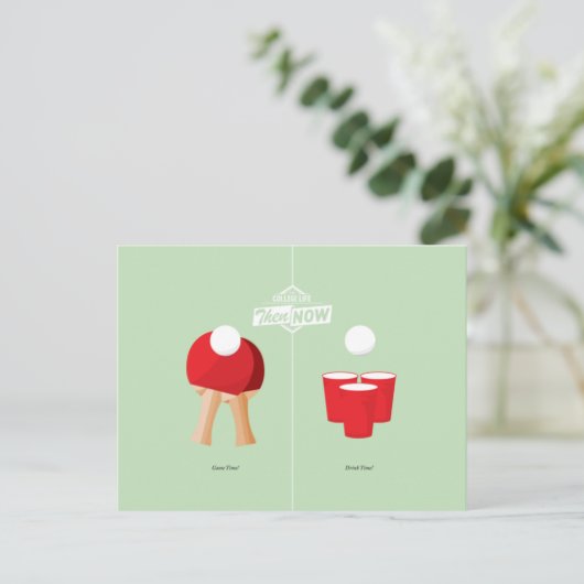 Und jetzt: Ping Pong Postkarte (Stehend Vorderseite)