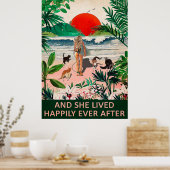 Und sie lebte glücklich Katzen, die vertikal surfe Poster (Küche)