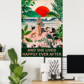 Und sie lebte glücklich Katzen, die vertikal surfe Poster (Heimbüro)