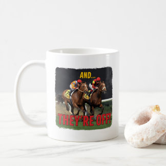 und sie sind gestartet Pferderennen Jockey Kaffeetasse