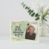 Und so beginnt das Abenteuer Foto Abschluss Einladungspostkarte (Stehend Vorderseite)