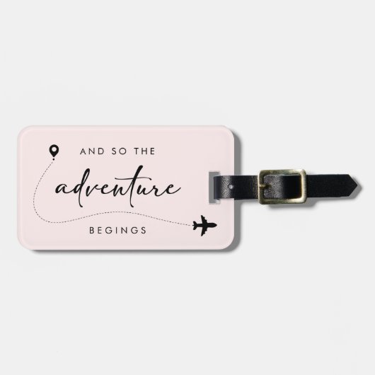 Und so beginnt das Abenteuer schwarz und rosa Gepäckanhänger (Vorderseite horizontal)