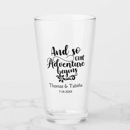 Und so beginnt unser Abenteuer mit der Hochzeit Glas (Vorderseite)