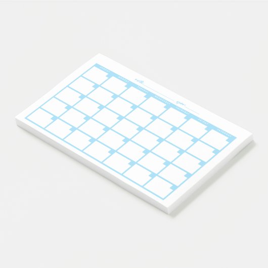 Undated Sticky Note Calendar - Light Blue Post-it Klebezettel (angewinkelt)