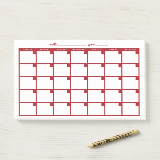 Undated Sticky Note Calendar - Red Post-it Klebezettel (Auf Schreibtisch)