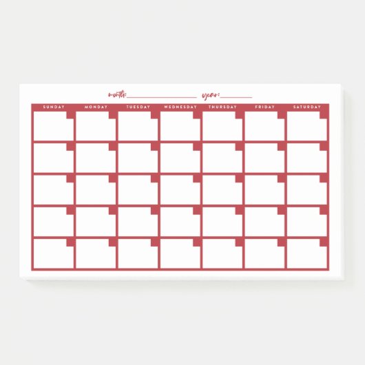 Undated Sticky Note Calendar - Red Post-it Klebezettel (Vorderseite)