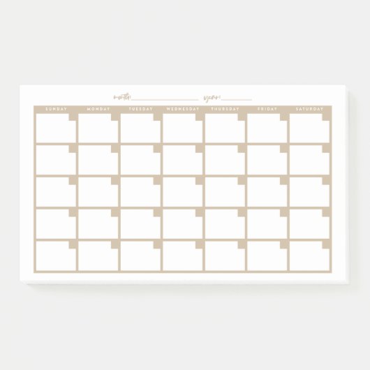 Undated Sticky Note Calendar - Tan Post-it Klebezettel (Vorderseite)