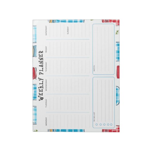 Undated Vertical Weekly Planner, Blue and Red Notizblock (Rotiert)