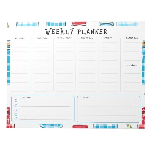 Undated Vertical Weekly Planner, Blue and Red Notizblock (Vorderseite)