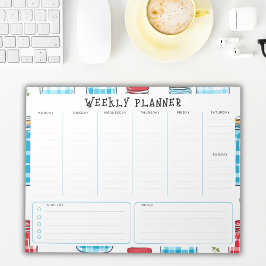 Undated Vertical Weekly Planner, Blue and Red Notizblock