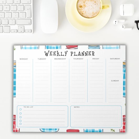 Undated Vertical Weekly Planner, Blue and Red Notizblock