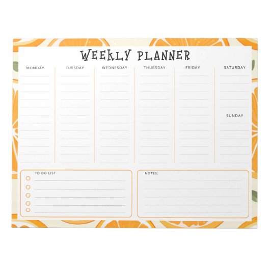 Undated Vertical Weekly Planner, Orange Border Notizblock (Vorderseite)