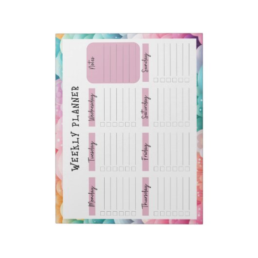 Undated Weekly Planner, Rainbow Cloud Border Notep Notizblock (Rotiert)