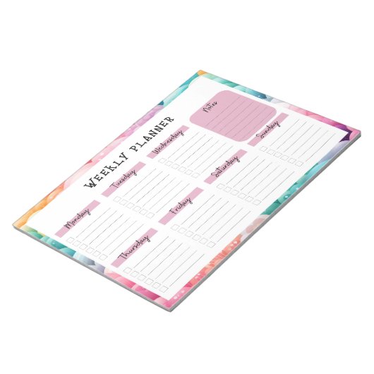 Undated Weekly Planner, Rainbow Cloud Border Notep Notizblock (angewinkelt)