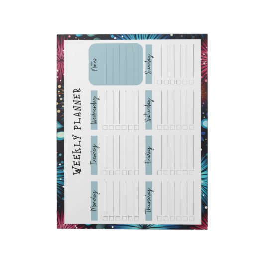 Undated Weekly Planner with Fireworks Border Notizblock (Rotiert)