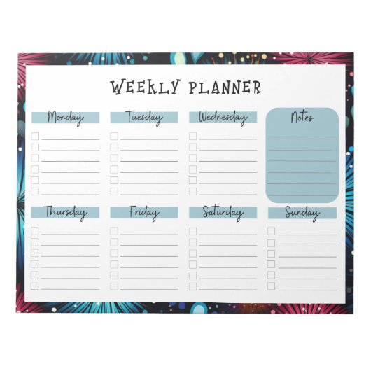 Undated Weekly Planner with Fireworks Border Notizblock (Vorderseite)
