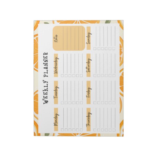 Undated Weekly Planner with Orange Slice Border Notizblock (Rotiert)