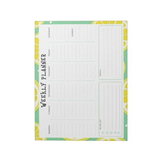 Undated Weekly Planner, Yellow and Green Accents Notizblock (Rotiert)