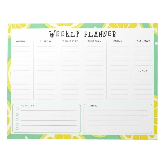 Undated Weekly Planner, Yellow and Green Accents Notizblock (Vorderseite)