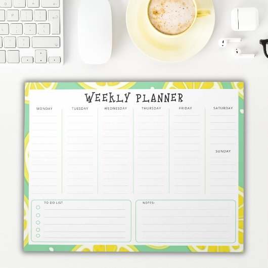 Undated Weekly Planner, Yellow and Green Accents Notizblock