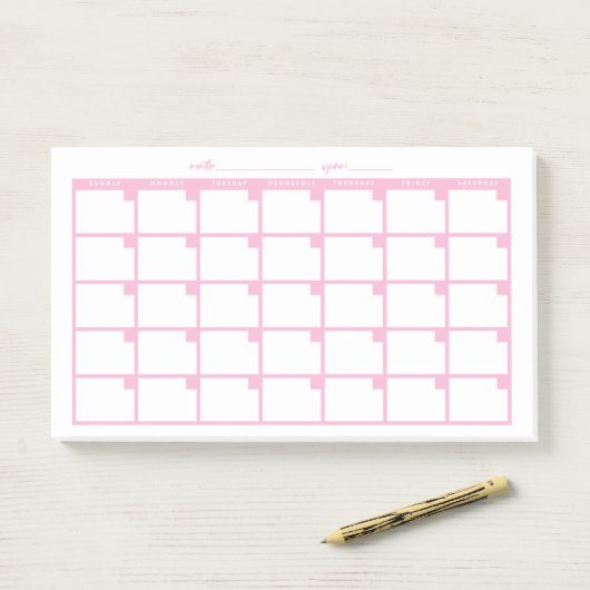 Undatierter Sticky-Notiz-Kalender - Rosa Post-it Klebezettel (Auf Schreibtisch)