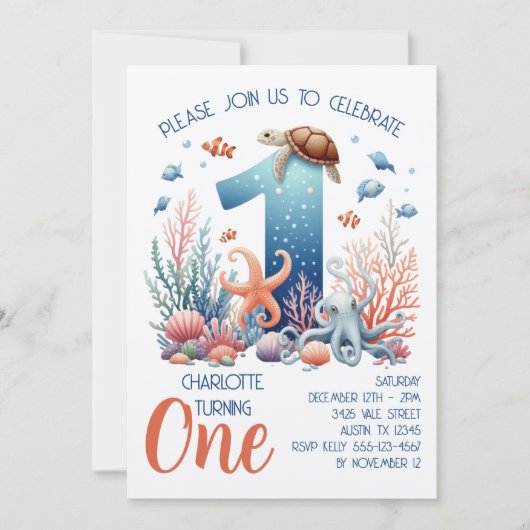 Under the Sea 1st Birthday Invitation (Vorderseite)