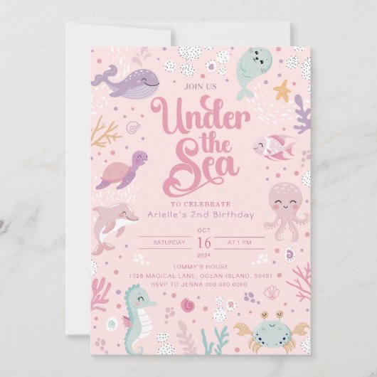 Under the Sea 2nd Birthday Invitation. Editable Einladung (Vorderseite)
