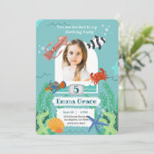 Under the Sea 5th Birthday Invitation with Photo Einladung (Stehend Vorderseite)