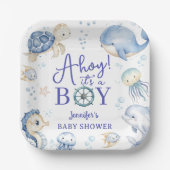 Under The Sea Ahoy It's A Boy Ocean Baby Shower Pappteller (Vorderseite)