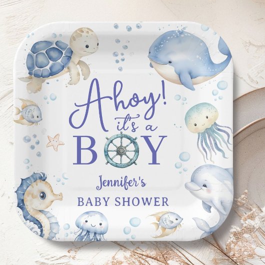 Under The Sea Ahoy It's A Boy Ocean Baby Shower Pappteller