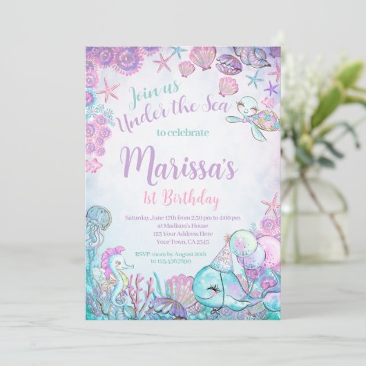 Under the Sea Animals Birthday Invitation Einladung (Stehend Vorderseite)