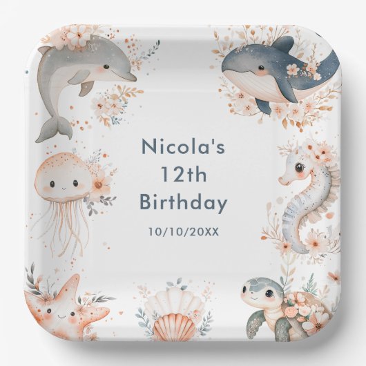 Under The Sea Animals Birthday Party Pappteller (Vorderseite)