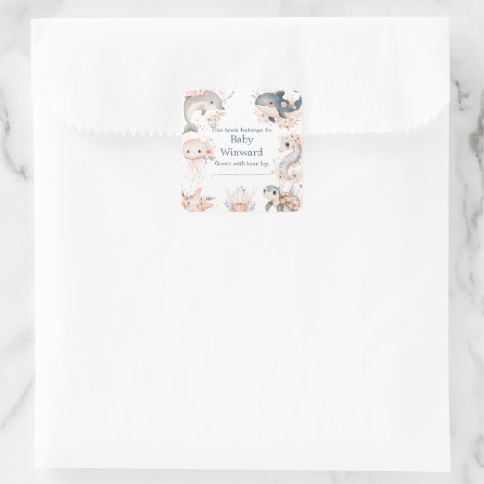 Under The Sea Animals Birthday Party Quadratischer Aufkleber (Tasche)