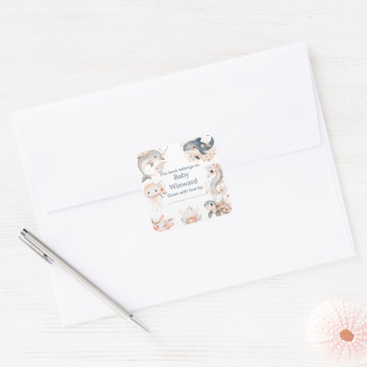 Under The Sea Animals Birthday Party Quadratischer Aufkleber (Umschlag)