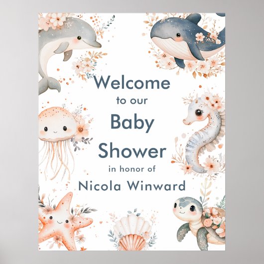 Under The Sea Animals Birthday Party Welcome Poster (Vorne)