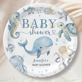 Under The Sea Baby Shower Boy Blue Ocean Pappteller