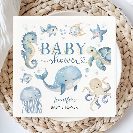 Under The Sea Baby Shower Boy Blue Ocean Serviette