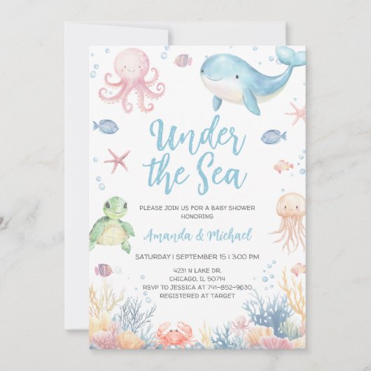 Under the Sea Baby Shower Einladung (Vorderseite)