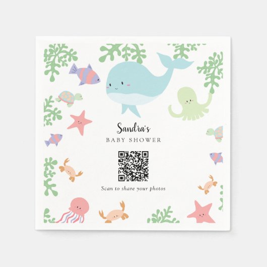 Under the Sea Baby Shower Foto teilen QR Code Serviette (Vorderseite)