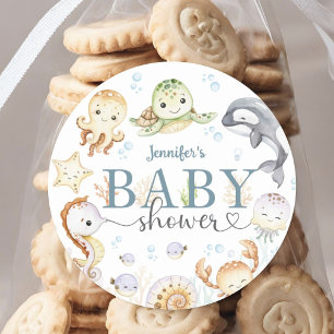 Under The Sea Baby Shower Geschlechtsneutral Runder Aufkleber
