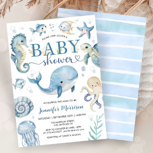 Under The Sea Baby Shower Junge Blaue Ozean Einladung