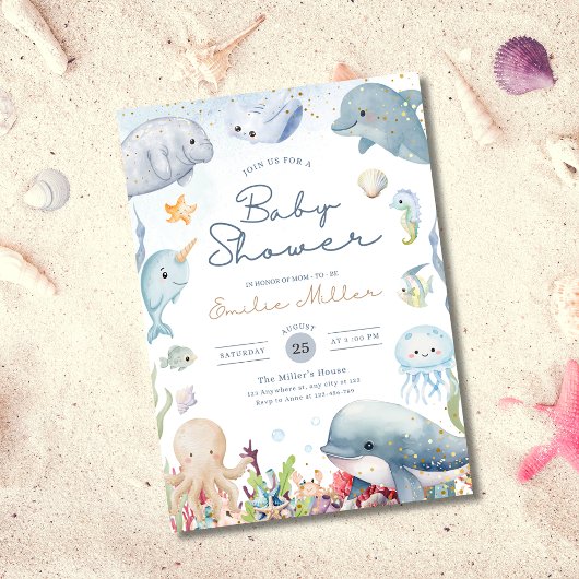 Under the Sea Baby Shower Ocean Animals Neutral Einladung