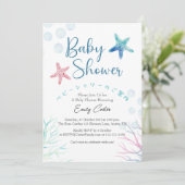 Under the Sea Baby Shower Watercolor Starfish Einladung (Stehend Vorderseite)