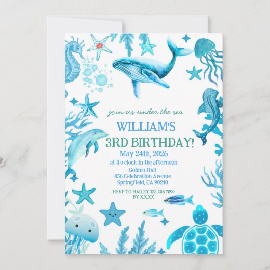 Under the Sea birthday invitation, ocean boy Einladung (Vorderseite)